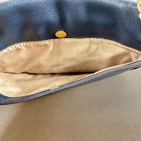 Michael Kors Women's Jet Set Chain Leather Small Shoulder Flap Navy Blue Bag - Picture 6 of 11